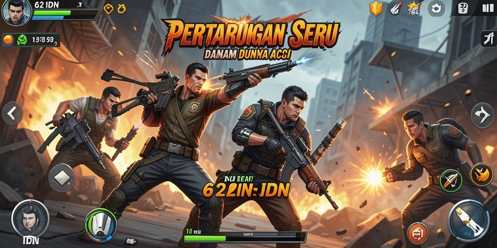 Screenshot utama menampilkan aksi seru dalam <strong>62IDN</strong> dengan grafis yang menawan.