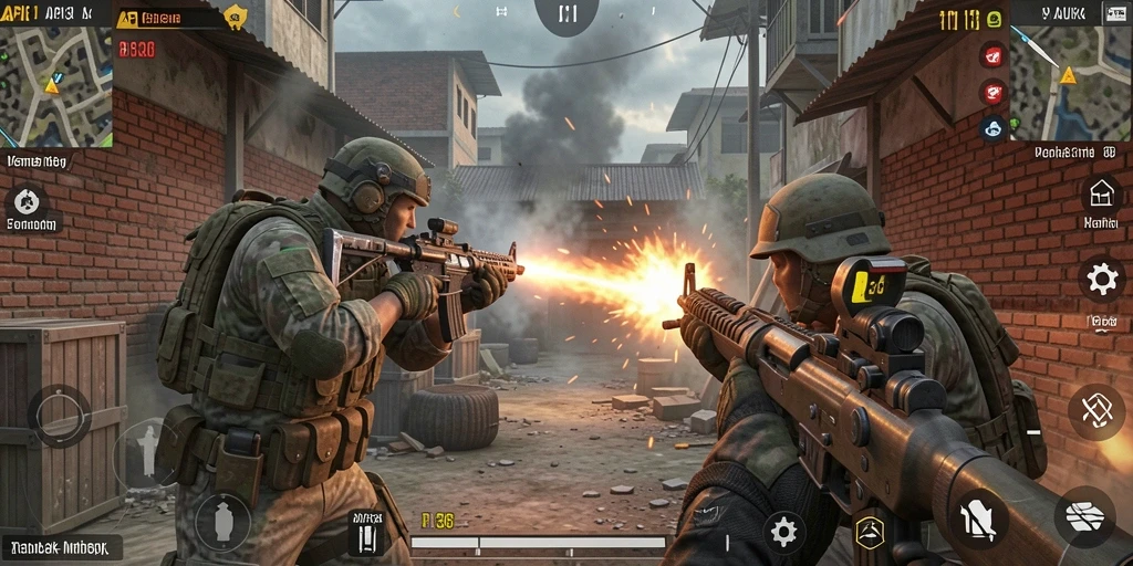 Tampilan gameplay seru di API36 dengan aksi tembak-menembak yang mendebarkan.
