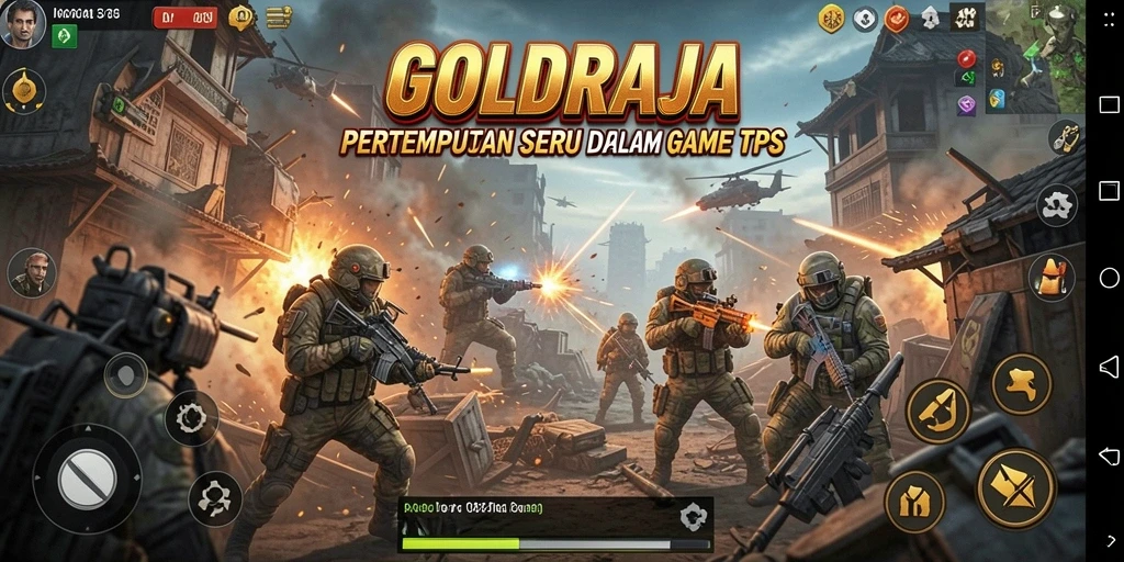 Screenshot utama <strong>GOLDRAJA</strong> menampilkan aksi mendebarkan dalam pertempuran TPS.