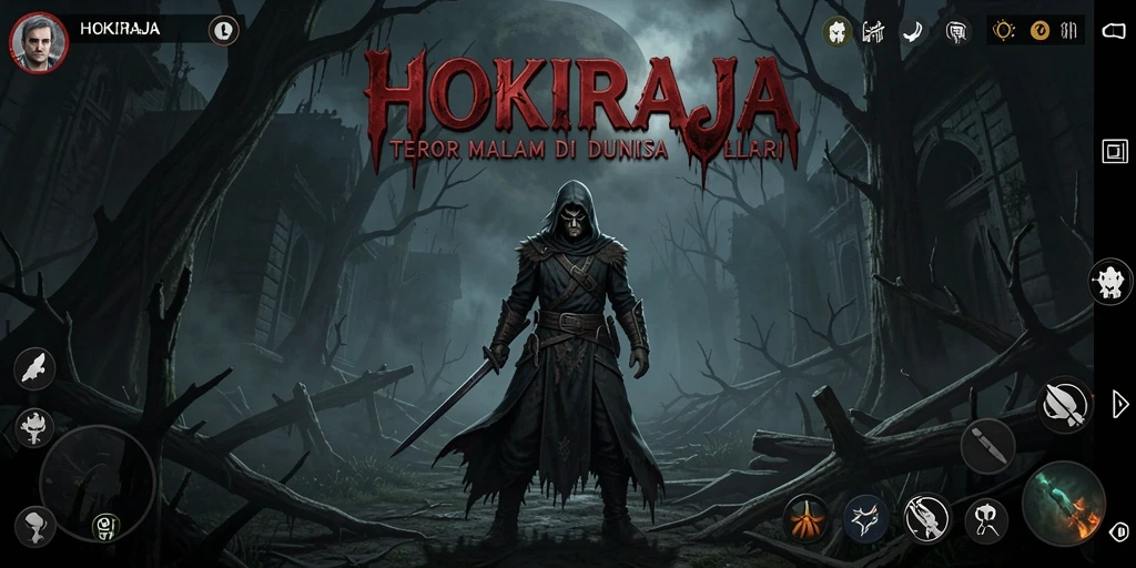 Screenshot gameplay HOKIRAJA yang memperlihatkan suasana menyeramkan.