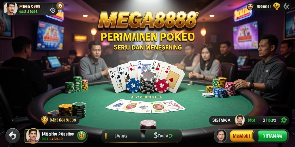 Tampilan antarmuka MEGA888 yang menarik selama bermain Poker.